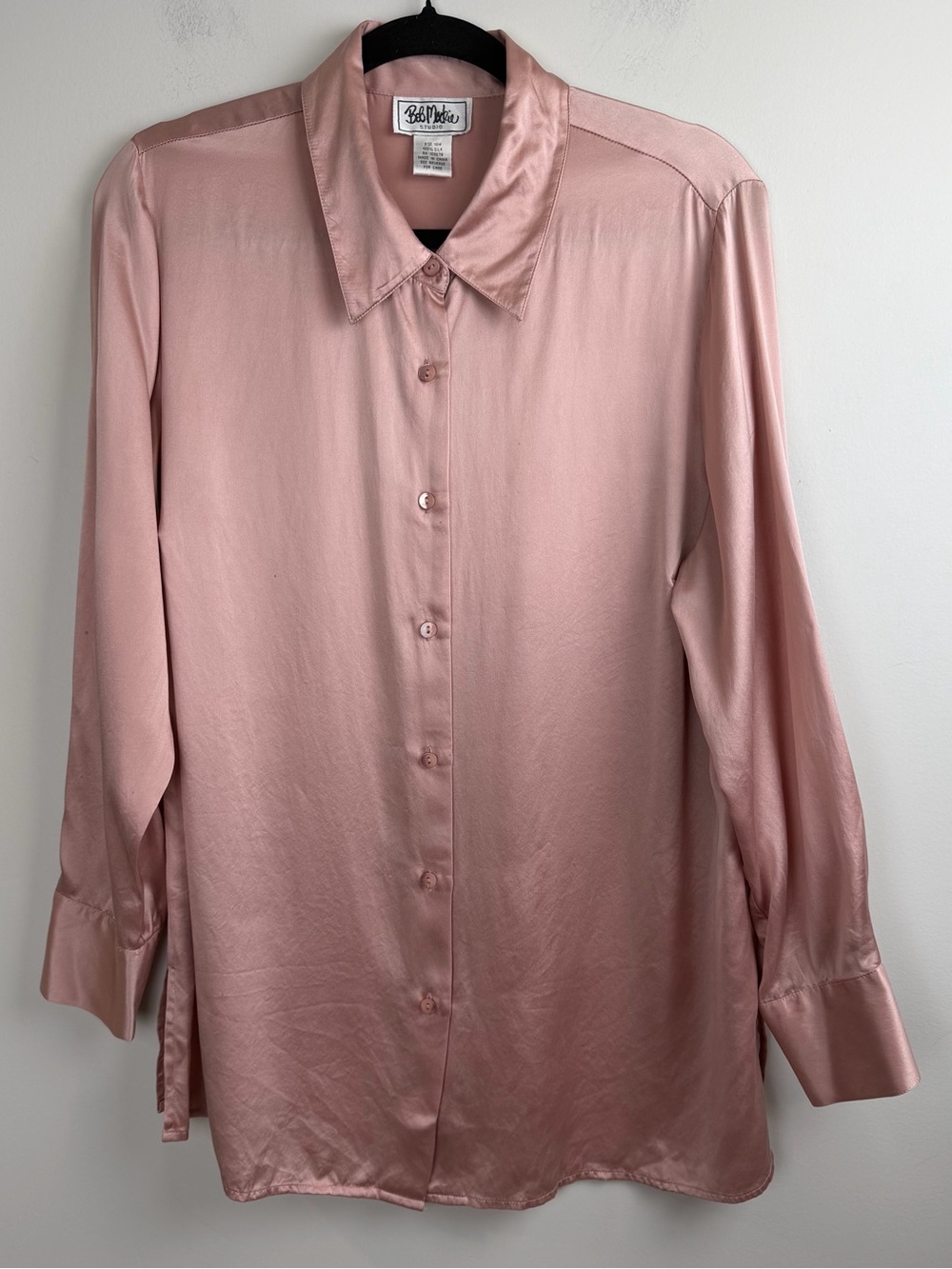 Vintage Bob Mackie Studio Women's 100% Silk Pink Top Size 16W Button Up Shirt